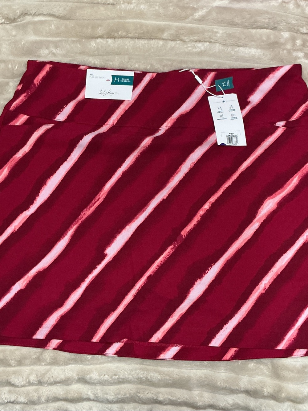 Lady Hagen Red and Pink Diagonal Stripe Skort
